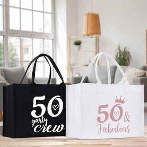 50 Fifty and Fabulous 50th Party Crew Age Birthday Cotton Canvas Tote Bag 50th Birthday Gift For Women 50th Birthday Celebration Party Gift