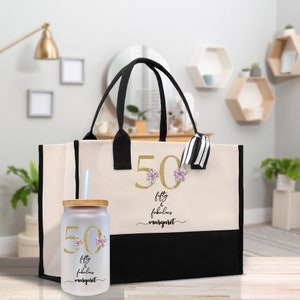 50 Jahre und fabelhafter 50. Geburtstag Baumwollsegeltuch-Einkaufstasche 50.Geburtstags-Geschenk für Frauen 50.Geburtstags-Feier-Party-Geschenk