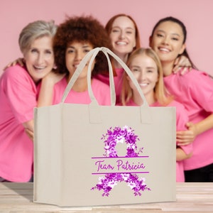 Team Name Ribbon Cotton Canvas Tote Bag Cancer Support Group Tote Bag For Friends Motivational Gift Bag Cancer Awareness Tote Bag (CAT1003)