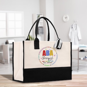 Borsa tote in tela di cotone personalizzata per terapista ABA Regali ABA personalizzati Regali per insegnanti di educazione speciale Regali per la squadra di comportamento (TTB1001)