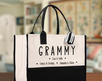 Grammy Grandchild Kids Names Custom Grandma Tote Bag Grandma's Getaway Bag Personalized Grandma Gift Bag Shopping Bag Mother Day Gift