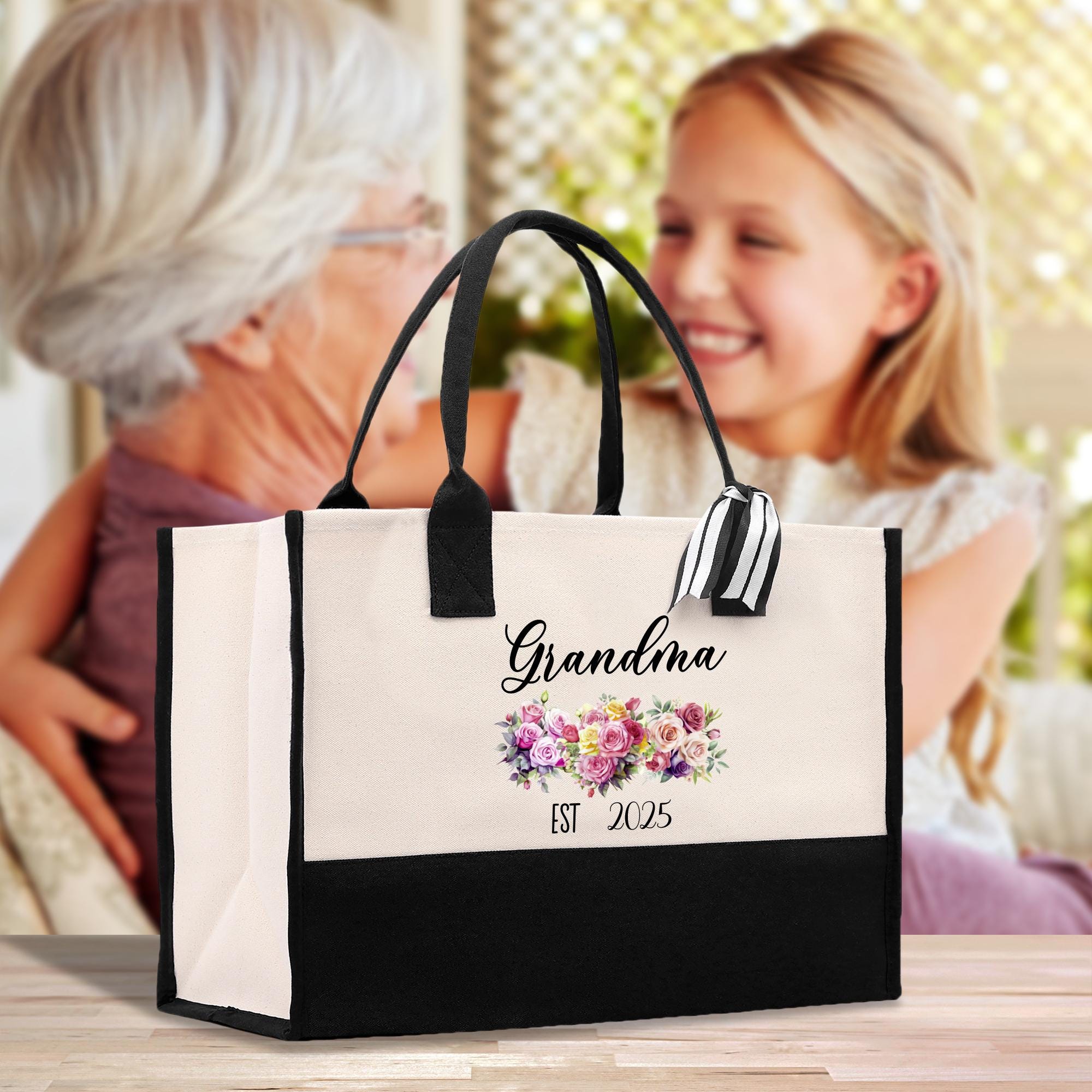 Grandma Canvas Tote Bag: Floral Design, Mother's Day Gift (GM1001