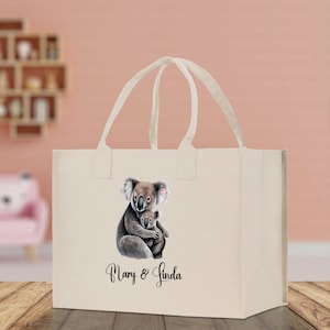 Koala Mom And Baby Name Custom Cotton Canvas Tote Bag Custom Pet Lover Gift Pet Portrait Bag Personalized Pet Owner Gift Tote Bag