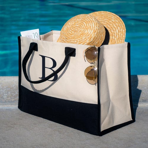 Personalized Initals Beach Tote Bag - Custom Canvas Travel Bag with Zipper - Add your Logo or Name For The perfect Weekender Bag　並行輸入 Monogram Beach Canvas Tote Bag Initial Tote Bag Letter Tote Bag