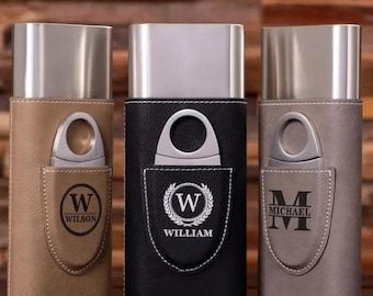 Etched Leather Cigar Case with Cutter, Groomsmen Gifts, Best Man Gift, Men's Birthday Gift Personalized Leather Cigar Case, Golfers Gift