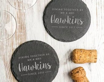Custom Engraved Slate Coasters, Personalized Wedding Gift