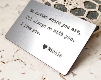 Personalized Own Message Metal Wallet Card, Sentimental Romantic Keepsake Gift For Him, Her, Wife, Husband, Christmas Gift, Anniversary Gift