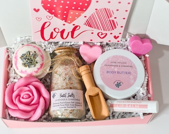 Organic Spa Gift Box, Shea Butter Soap, Lavender Bath Bomb