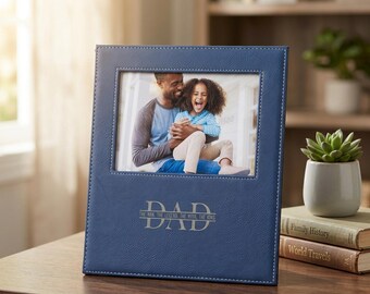 Custom Photo Frame, Personalized Add Your Custom Text Engraved Leatherette Faux Leather Hanging/Tabletop Personalized Group Family Photo