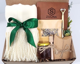 Hygge Gift Box, Engraved Gift, Cozy Gift Box, Cashmere Blend Scarf Gift, Personalized Gift Box, Spa gift box,  Thinking of You Gift