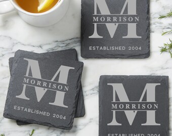 Custom Engraved Slate Coasters, Personalized Housewarming Gift