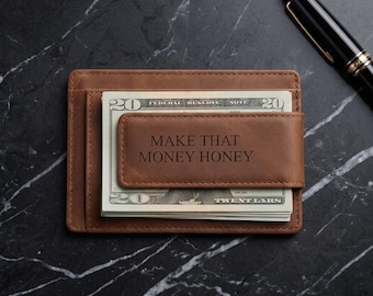 Money Clip, Personalized Gift For Him, Gift for Dad, Custom Gift for Dad, Engraved Genuine Leather Wallet, Custom Wallet, Gift for Men.