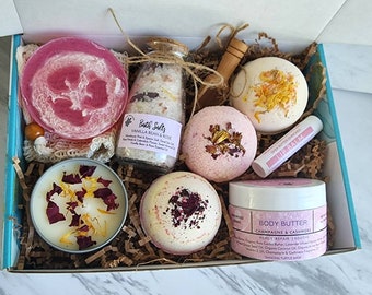 Organic Vanilla Rose Spa Gift Set, Personalized Gift, Spa gift box, Thinking of You Gift, Birthday Gift Box, Self Care Box, Sending a hug.