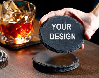 Custom Engraved Slate Coasters, Personalized Home Gift