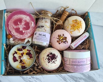 Vanilla Rose Spa Gift Box, Organic Bath Bombs & Body Butter