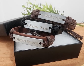Best Friend Bracelet, Personalized Gifts, Leather Bracelets Custom Leather Bracelet Engraved Leather Bracelets Unisex Gifts Couple Bracelets