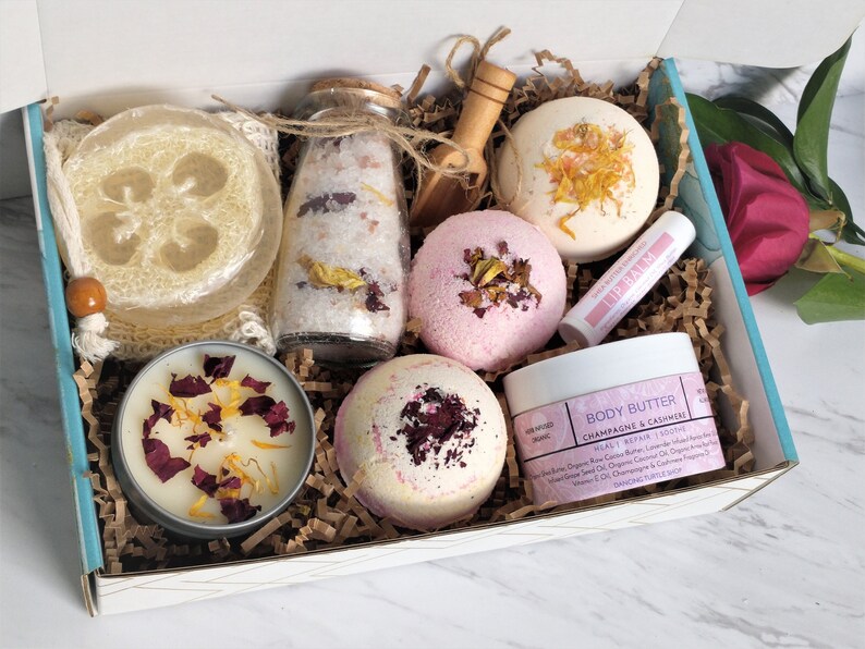 Organic Vanilla Rose Spa Gift Set, Natural Self Care Box Bild 8