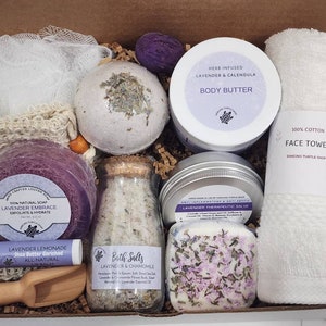 Personalized Lavender Spa Gift Box | Organic Handmade Self Care Basket, Calming & Refreshing Gift for Her on Birthday, Mother's Day Gift
