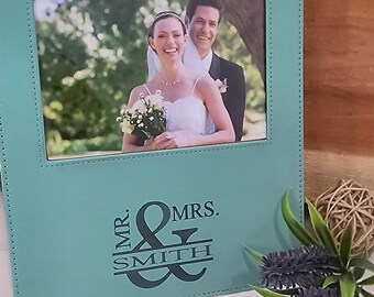Engraved Faux Leather Wedding Picture Frame | Personalized Anniversary Gift
