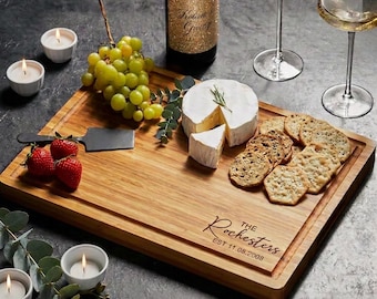Personalized Cutting Board, Engraved Wedding Gift, Bamboo Charcuterie Board, Engagement Gift, Housewarming Gift, Dining and Serving Gift