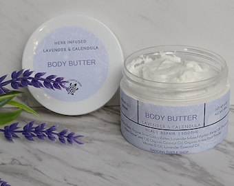 Stocking Stuffers, Organic Body Butter, Herb Infused Shea & Cocoa Body Butter, Body Lotion, Hydrating and Moisturizing Skin Care