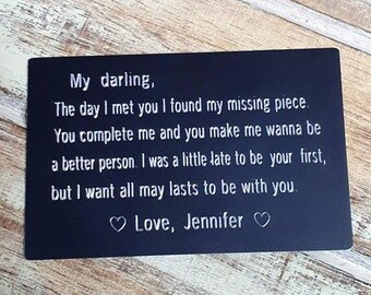 Personalized wallet card, Metal wallet card, Wallet card insert, Personalized message card, , Sentimental Romantic Keepsake, Custom Gift