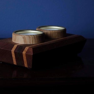 Oak and Mahogany Double Tea Light Candle Holder