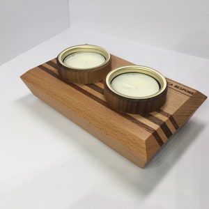 Walnut and Beech Double Tea Light Candle Holder Contemporary