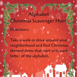 Christmas Game Instant Download Alphabet Scavenger Hunt, 8 x 10, 8 pages