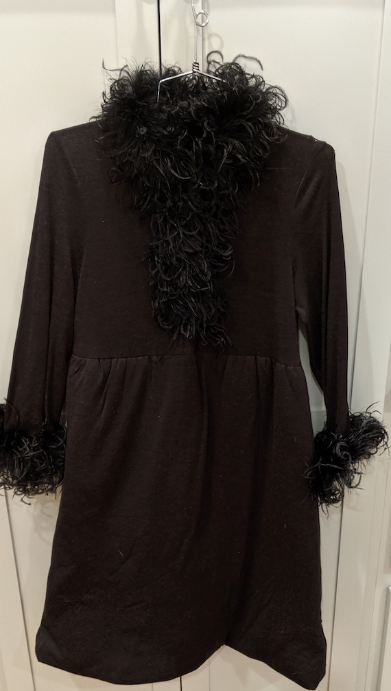 Anna Sui Black Feather High Neck Baby Doll Dress - image 1