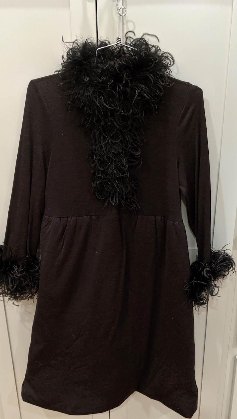 Anna Sui Black Feather High Neck Baby Doll Dress image 1