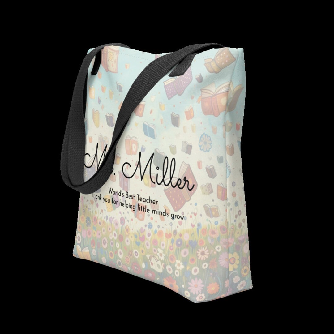 Custom Teacher Tote Bag, Floral Book Design, Personalized Gift - Etsy
