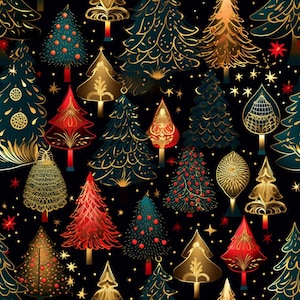 Digital Pattern Bundle Christmas Trees, Including 4 Designs, 12x12 inches, Printable Digital Craft Paper