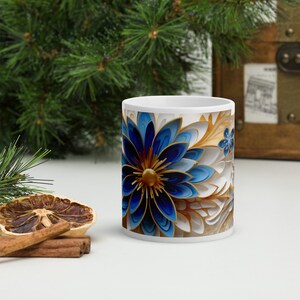 Decorative Holiday Ceramic Coffee Mug Vintage Hand Cut Paper Ornament Design