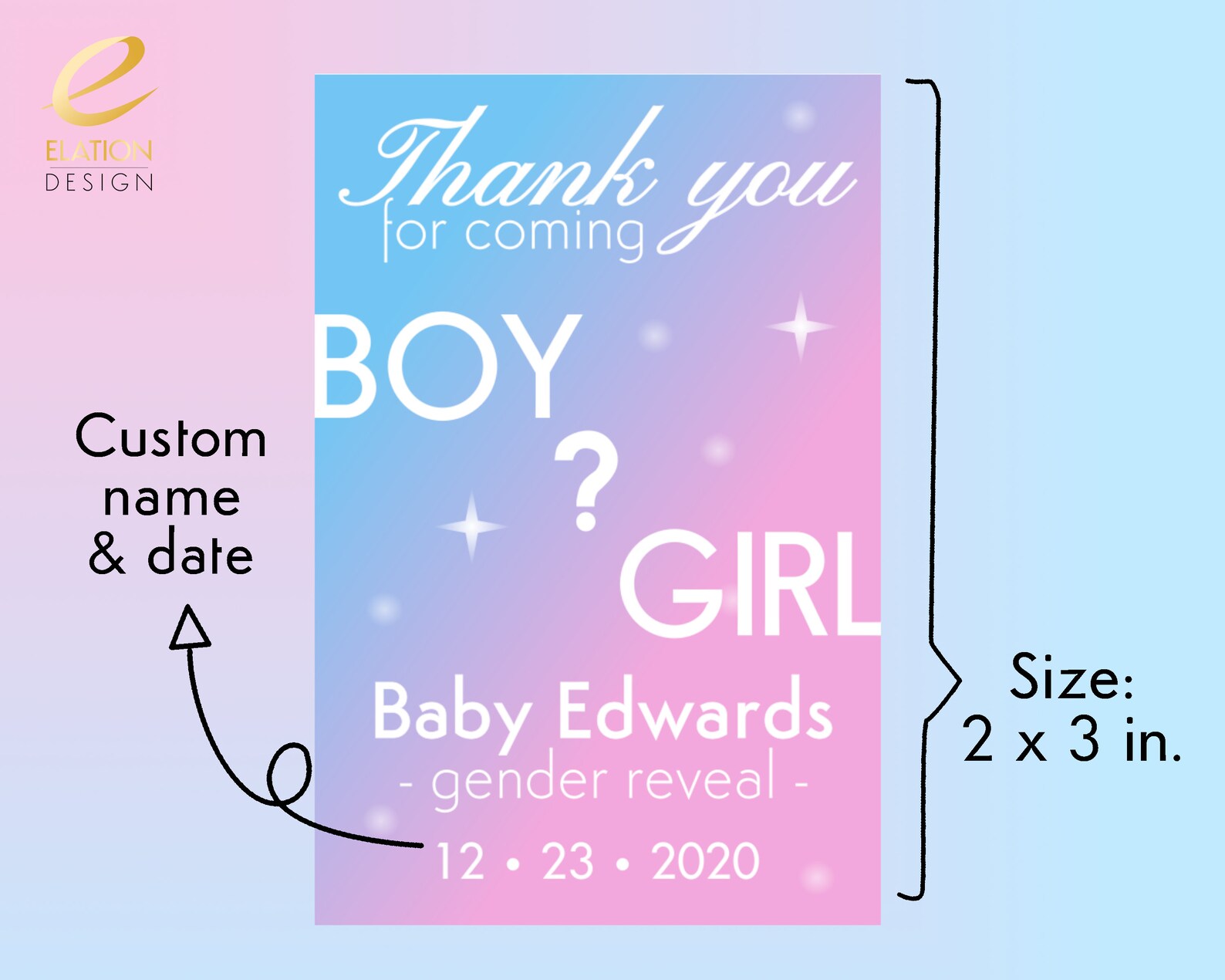 Étiquettes de faveur imprimables Gender Reveal / Nom personnalisé