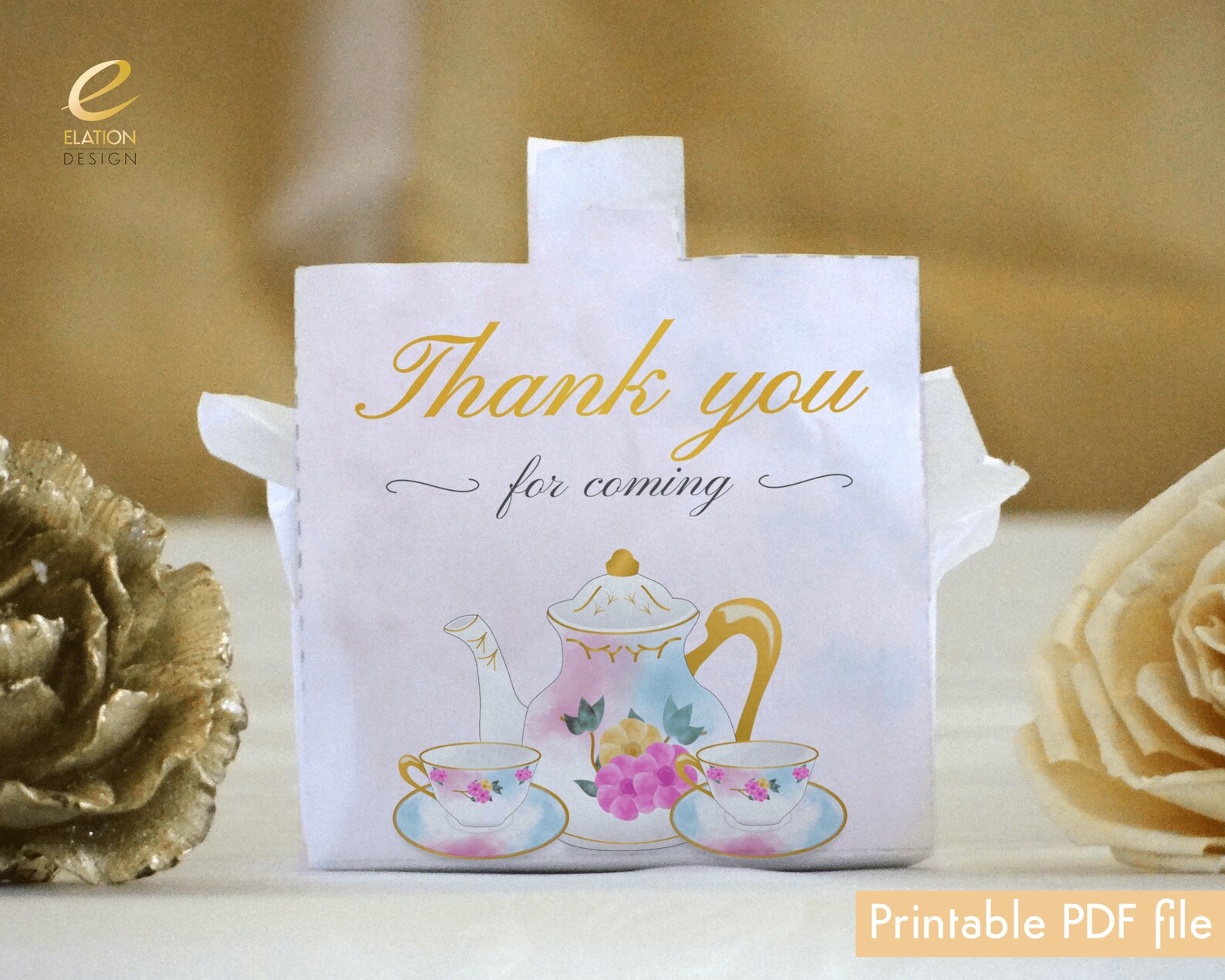 Printable Tea Party Favor Box Template DIY Thank You Treat - Etsy