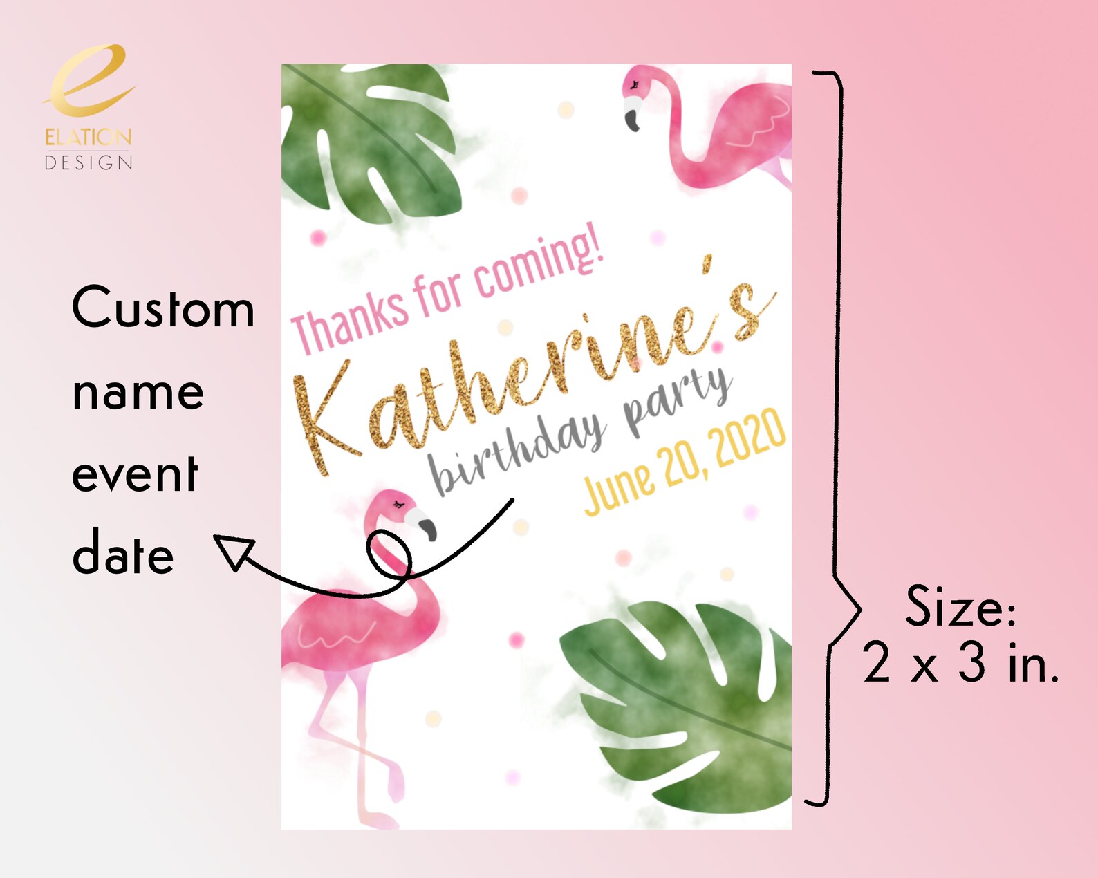 Printable Flamingo Themed Favor Tags Custom Name - Etsy