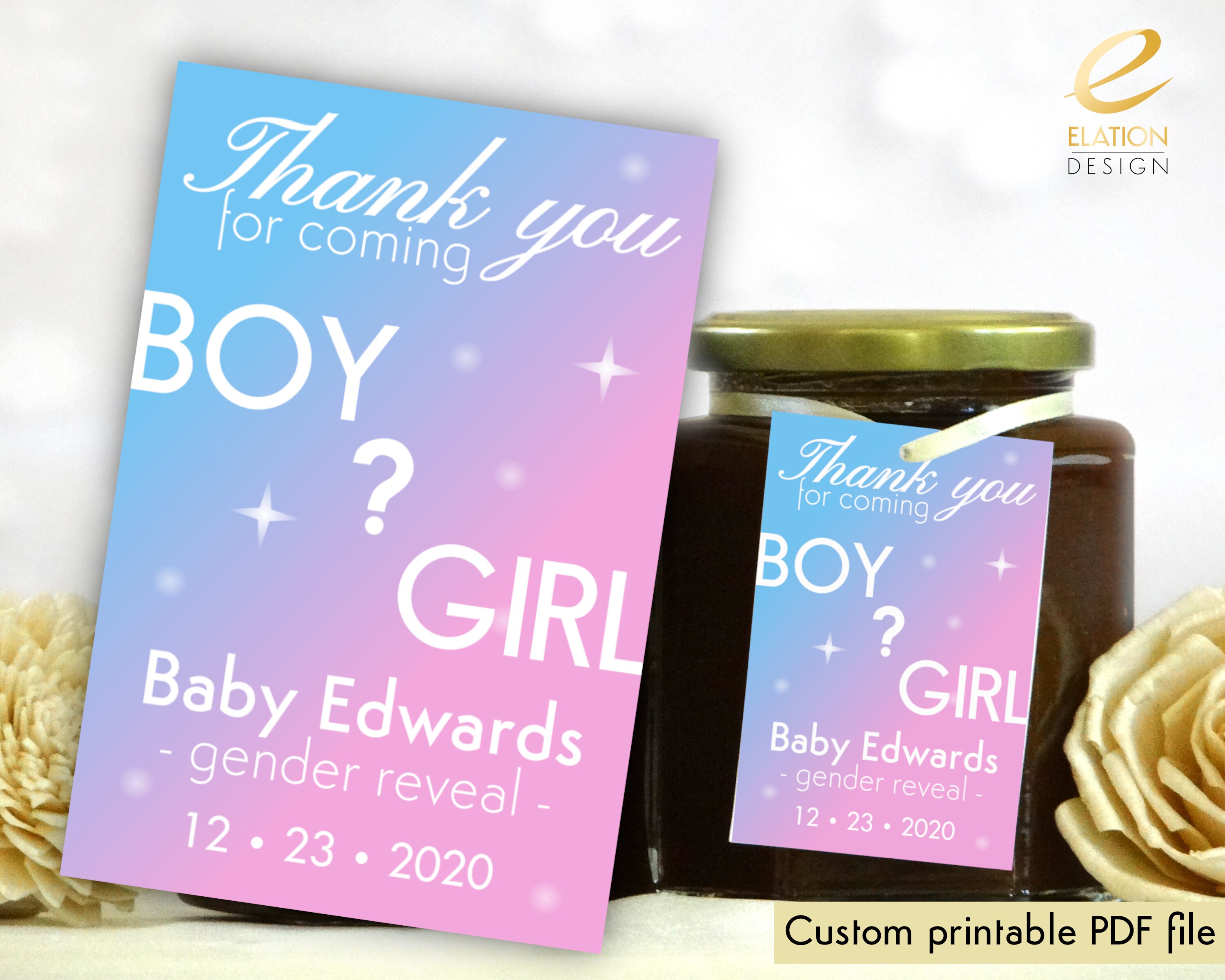 Étiquettes de faveur imprimables Gender Reveal / Nom personnalisé