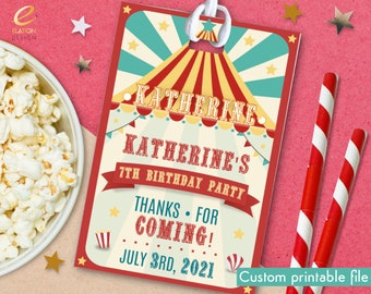 Printable Circus themed Party favor tags | Personalized Circus gift labels | Custom birthday tag / labels / stickers