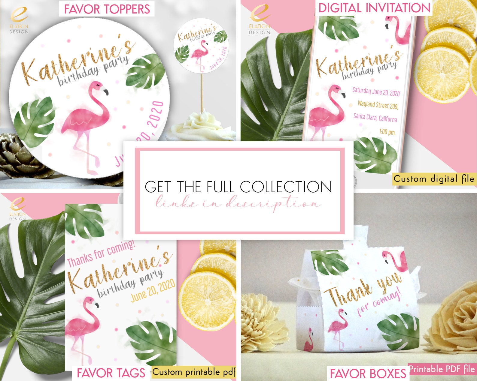 Printable Flamingo Themed Favor Tags Custom Name - Etsy