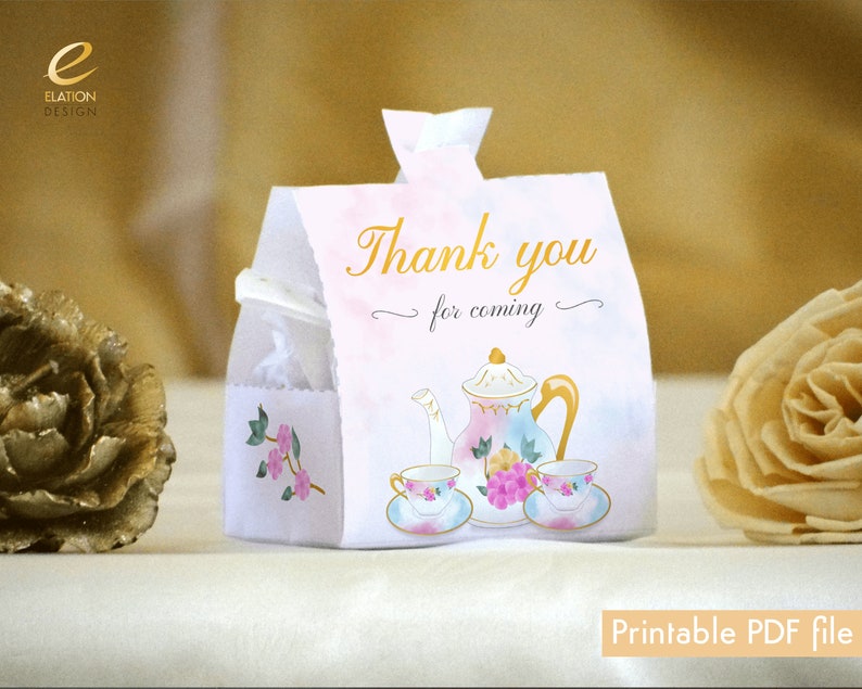 Printable Tea Party Favor Box Template DIY Thank You Treat Etsy UK