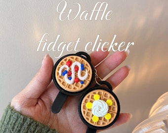 3D Printed Waffle Fidget Clicker Keychain | Raspberry, Blueberry, Banana Toppings (Silent/Clicky)