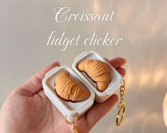 Croissant Clicker Keychain | Tactile Fidget Desk Toy | Mini Pastry Accessory