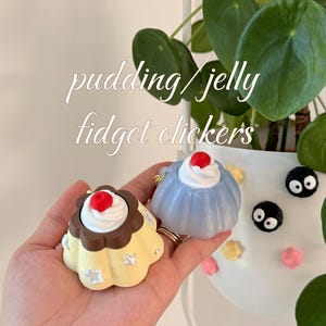 3D Printed Jelly Pudding Fidget Clicker Keychain, Kawaii Dessert Toy, Clicky or Silent Switch