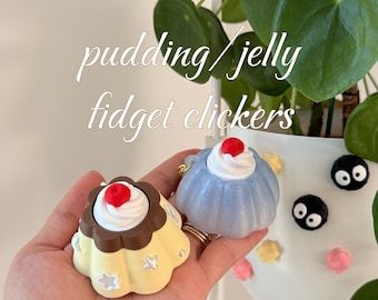 3D Printed Jelly Pudding Fidget Clicker Keychain, Kawaii Dessert Toy, Clicky or Silent Switch