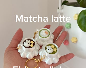 3D Printed Latte Fidget Clicker Keychain | Kawaii Bunny, Matcha, Coffee Desk Toy