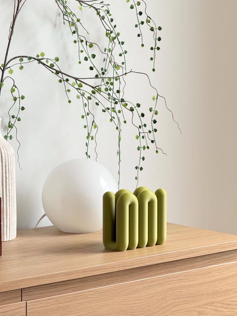 Wavy Laptop Stand | Sculptural 3D Printed Desk Organizer | Modern MacBook Dock sage green
