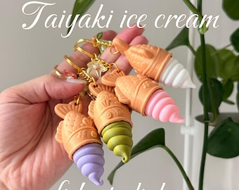Taiyaki Ice Cream Clicker Keychain | 3D Printed Kawaii Fidget Toy