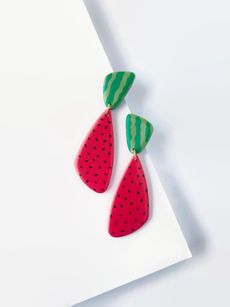 Watermelon Earrings, Summer Earrings, Holiday Earrings, Manueline Boutique zdjęcie 3