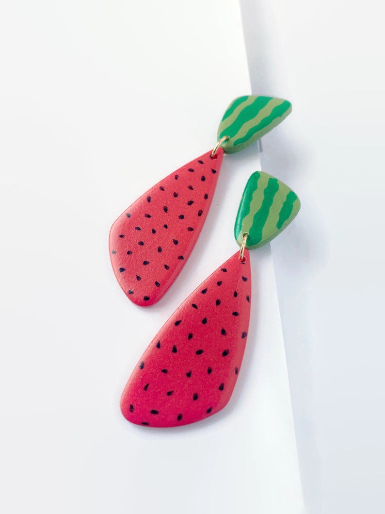 Watermelon Earrings, Summer Earrings, Holiday Earrings, Manueline Boutique zdjęcie 4